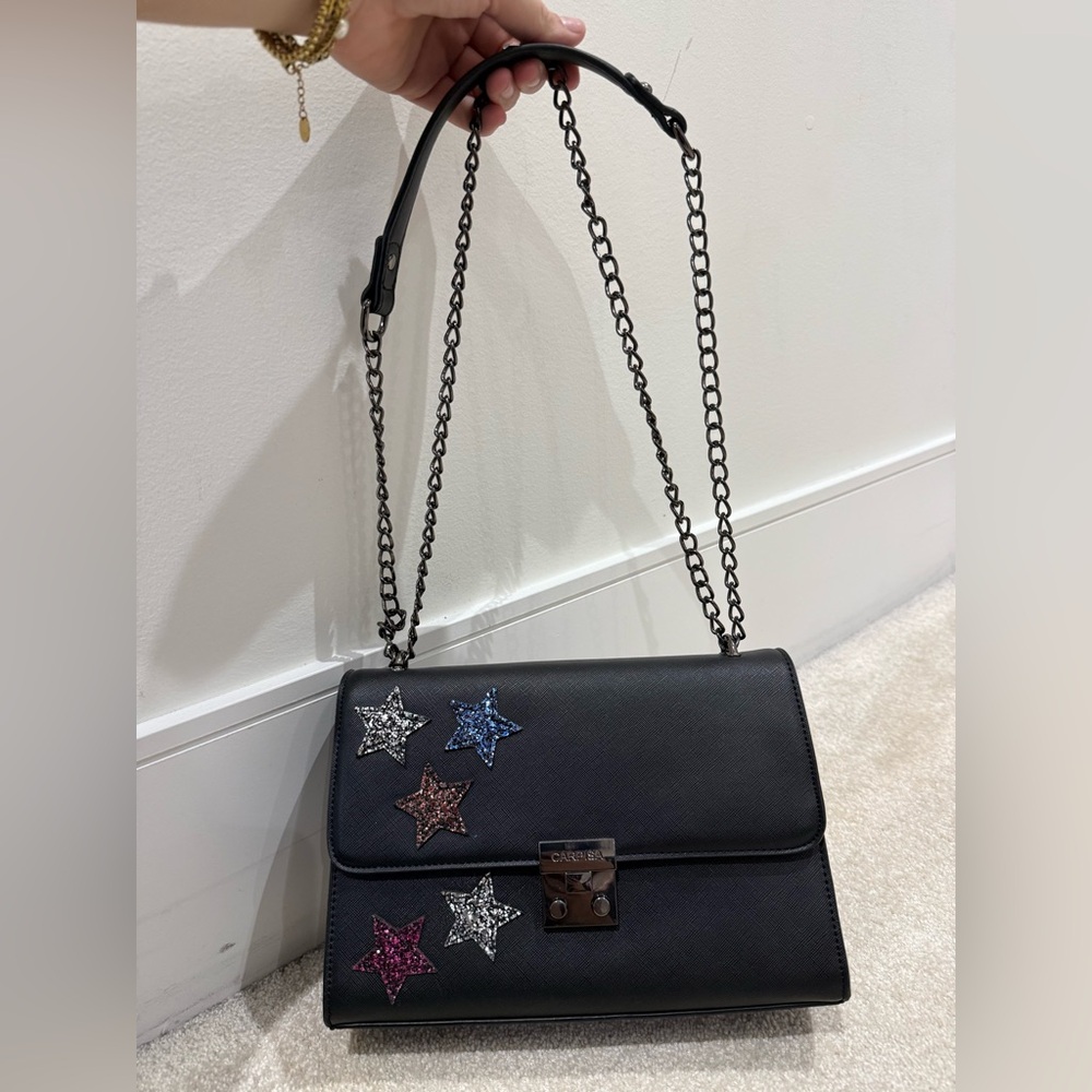Elegant Black Shoulder Bag with Star Details